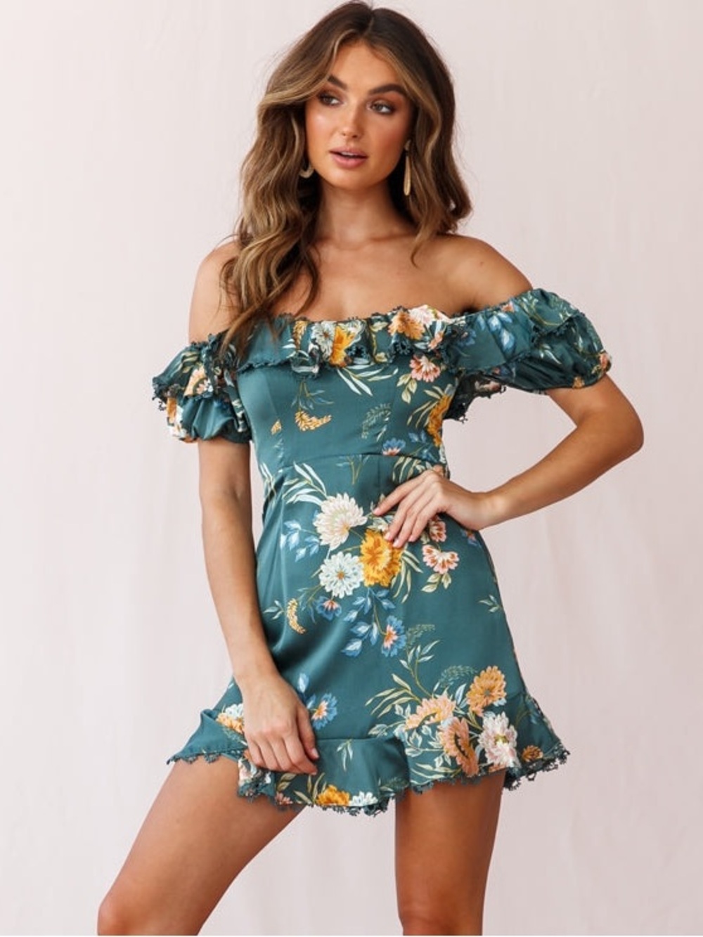 Saints + Secrets Teal Floral Dress - Picture 6 of 11